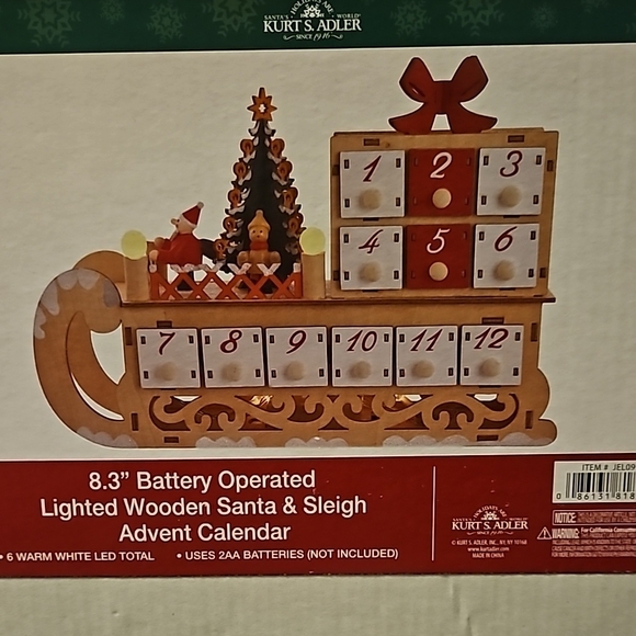 Kurt S. Adler Lighted Wooden Santa & Sleigh Advent Calendar Brand New - Picture 2 of 10